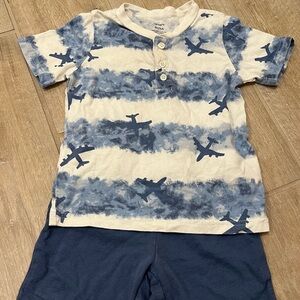 Carter's Boys Blue and White Airplane short sleeve and Shorts Matching Set 3T
